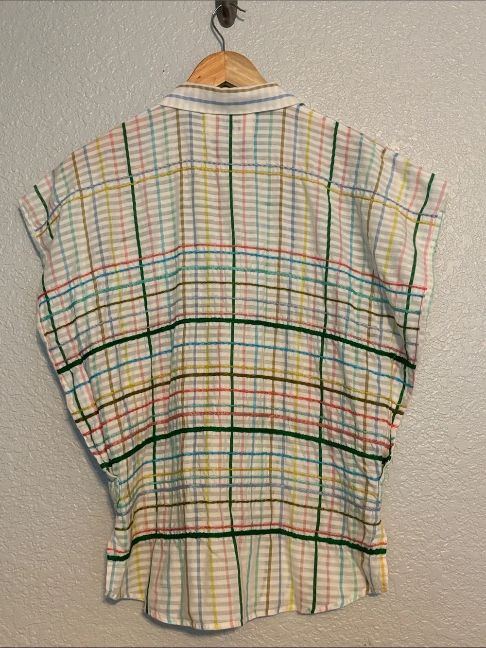 Mii White Multicolor Plaid Short Sleeve Button-Down Top - Picture 4 of 6
